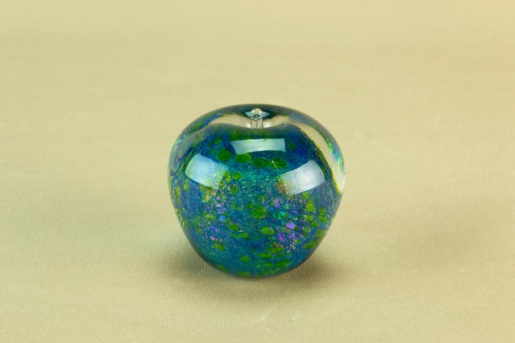 Blue glass small apple paperweight