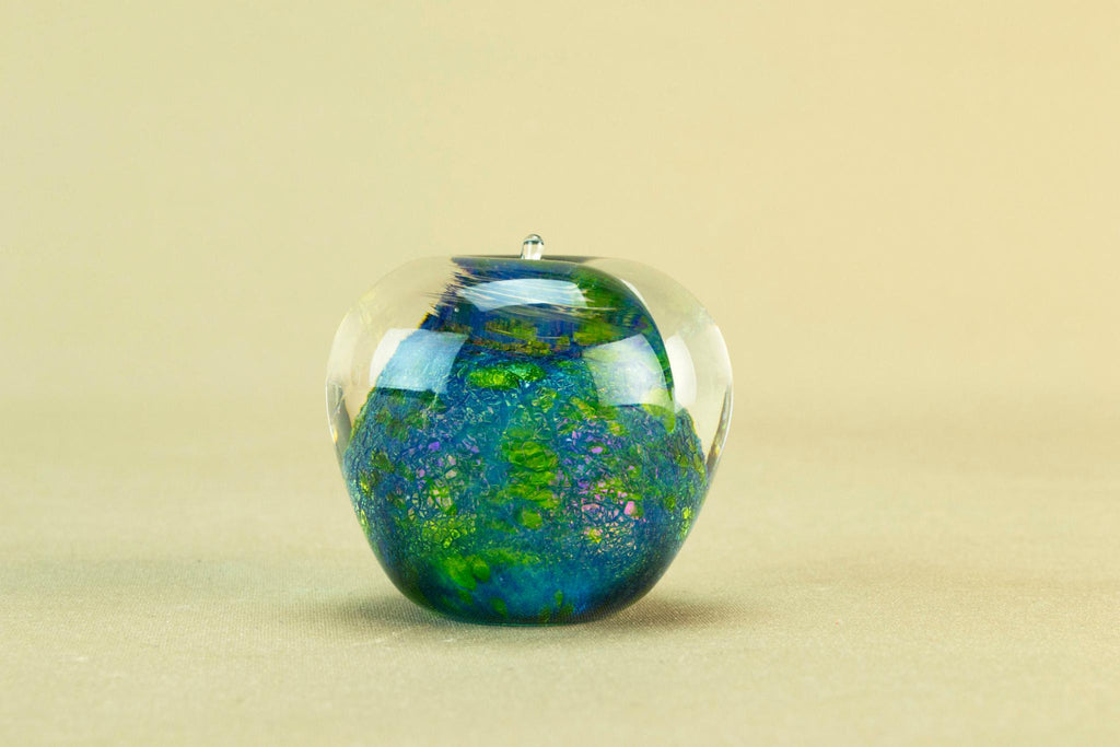 Blue glass small apple paperweight