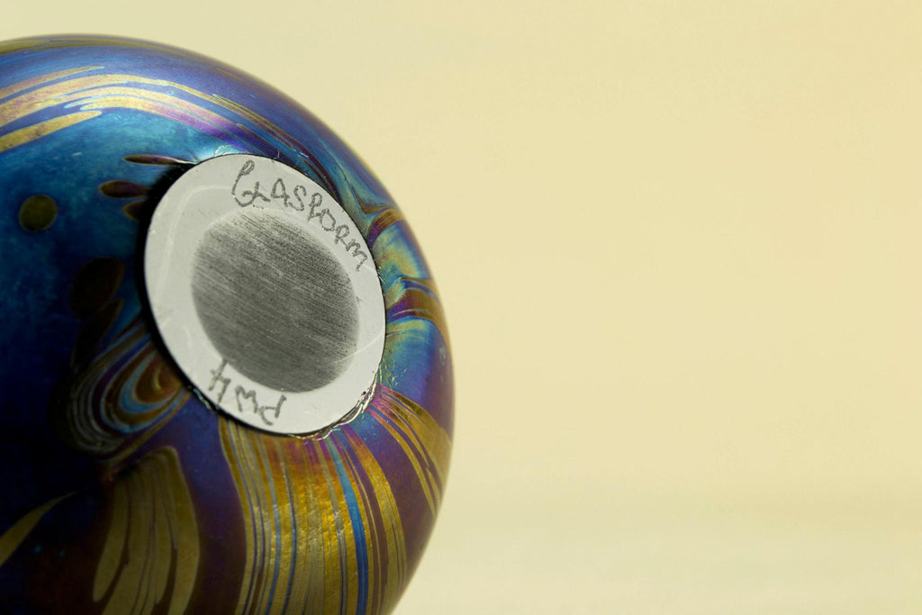 Blue lustre glass paperweight by Glasform