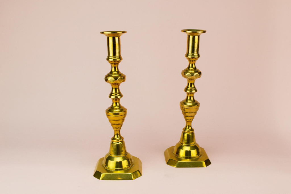 2 brass candlesticks, English mid 19th century