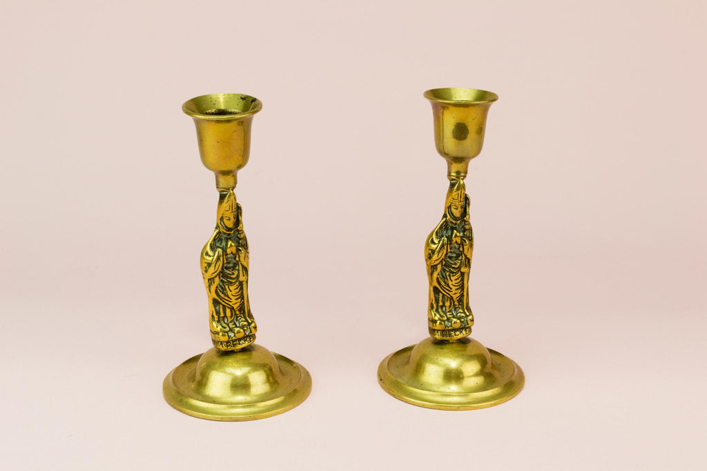 2 Thomas Becket brass candlestick, English 19th century