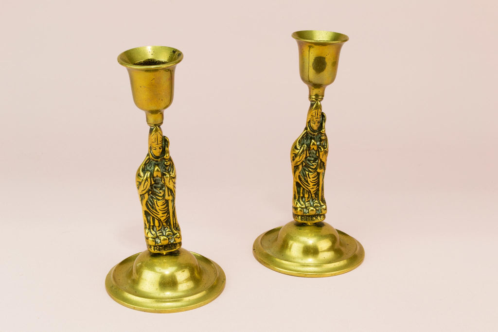 2 Thomas Becket brass candlestick, English 19th century