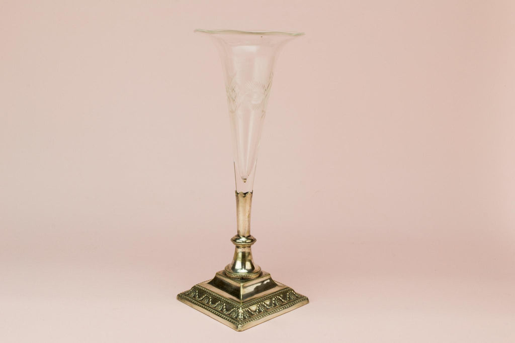 Cut glass & silver plated vase, English circa 1910