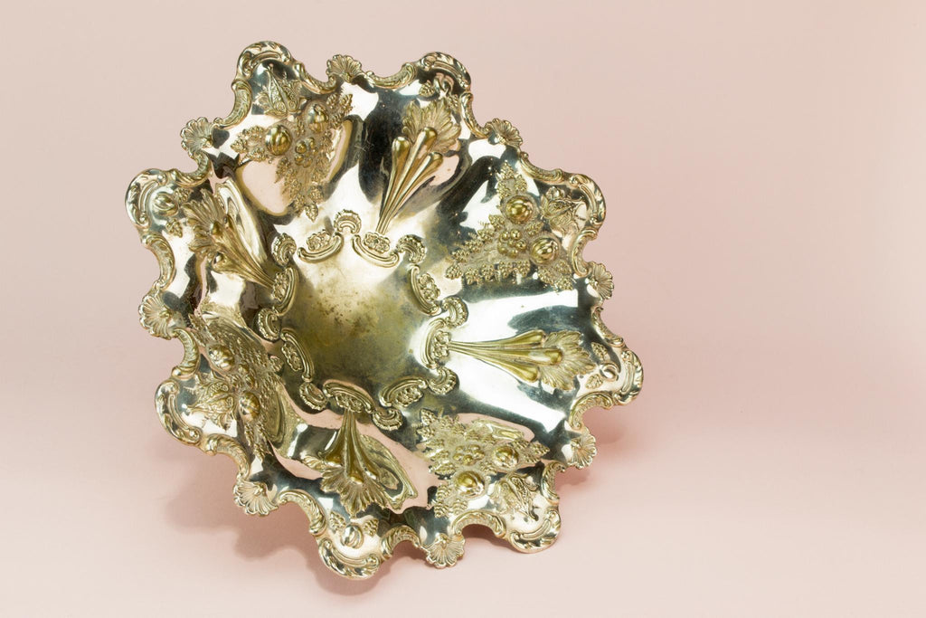 Silver plated fruit serving bowl, English 1890s