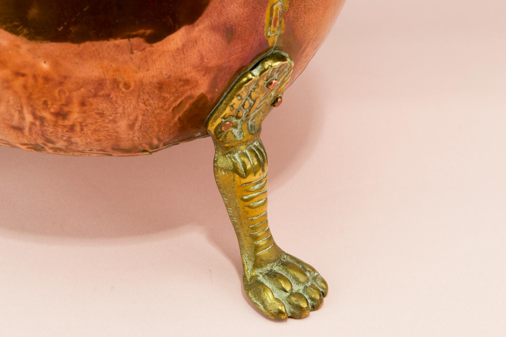 Tripod copper planter with lion handles, English 19th century