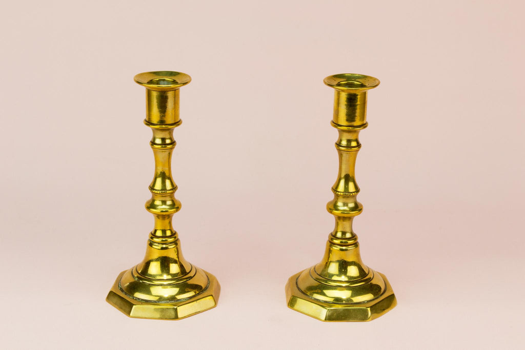 2 Polished Brass Candlesticks, English 19th century
