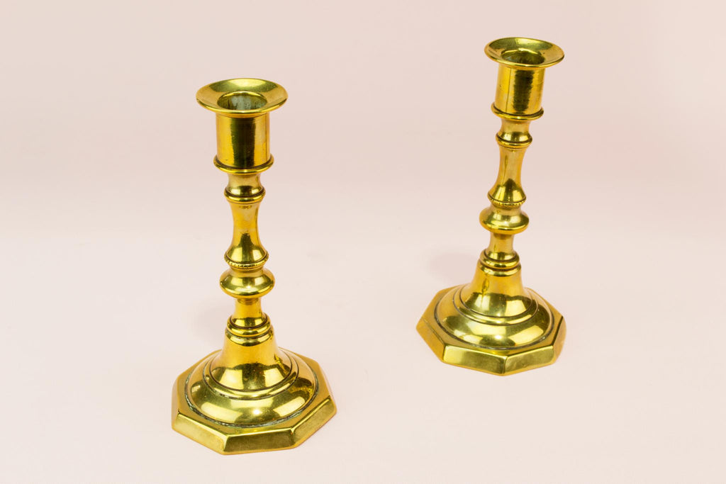 2 Polished Brass Candlesticks, English 19th century