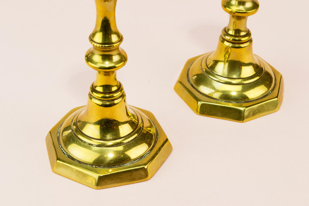 2 Polished Brass Candlesticks, English 19th century