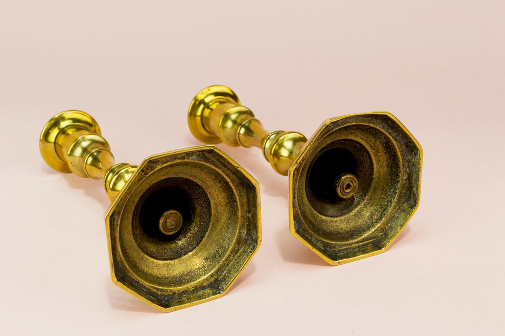 2 Polished Brass Candlesticks, English 19th century