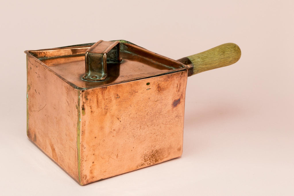 2 Arts & Crafts copper sauce pans, English early 1900s