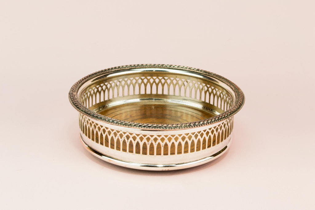Silver plated Wine bottle coaster, English 1930s