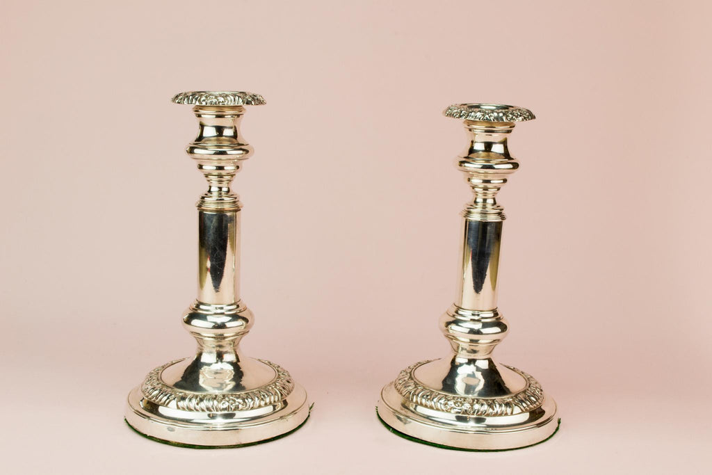 2 Silver Plated Candlestick, English 19th century