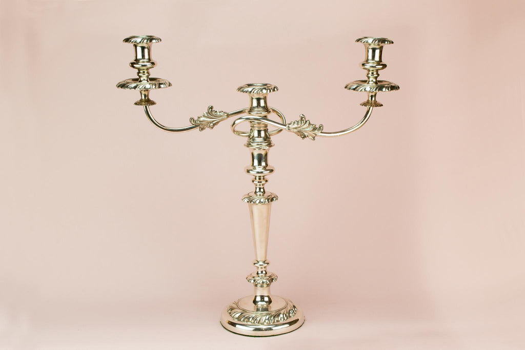 Large 2 Branch Silver Plated Candelabra, English 19th century