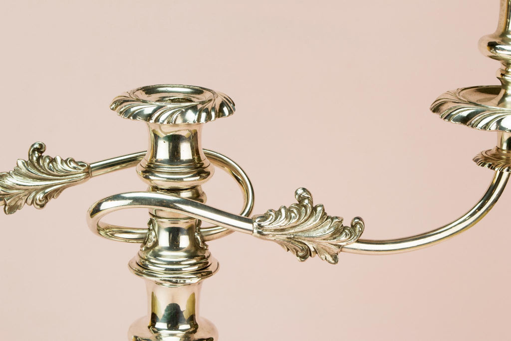 Large 2 Branch Silver Plated Candelabra, English 19th century