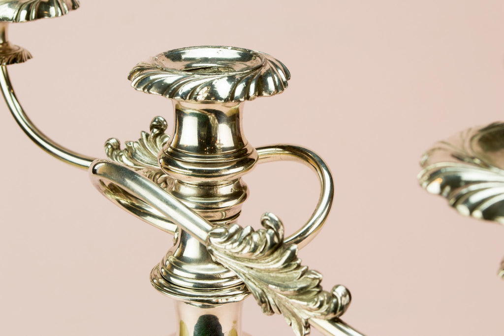 Large 2 Branch Silver Plated Candelabra, English 19th century
