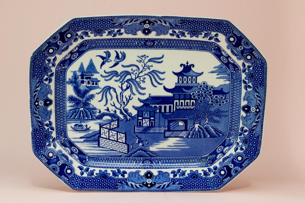 Blue and White Burleigh Ware Willow Platter, English 1930s