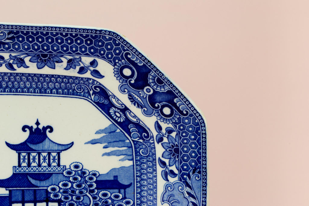 Blue and White Burleigh Ware Willow Platter, English 1930s