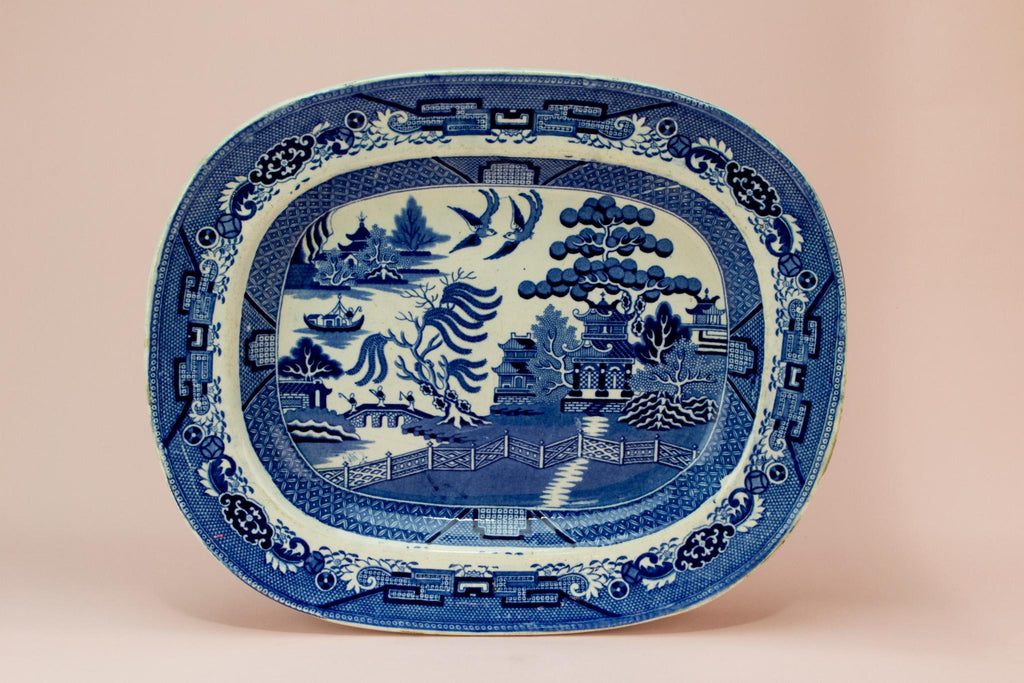 Blue and White Willow Platter, English circa 1900