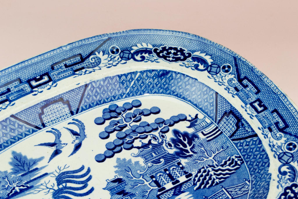 Blue and White Willow Platter, English circa 1900