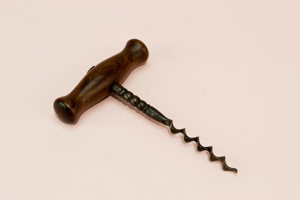 Wooden handle corkscrew, English early 1900s