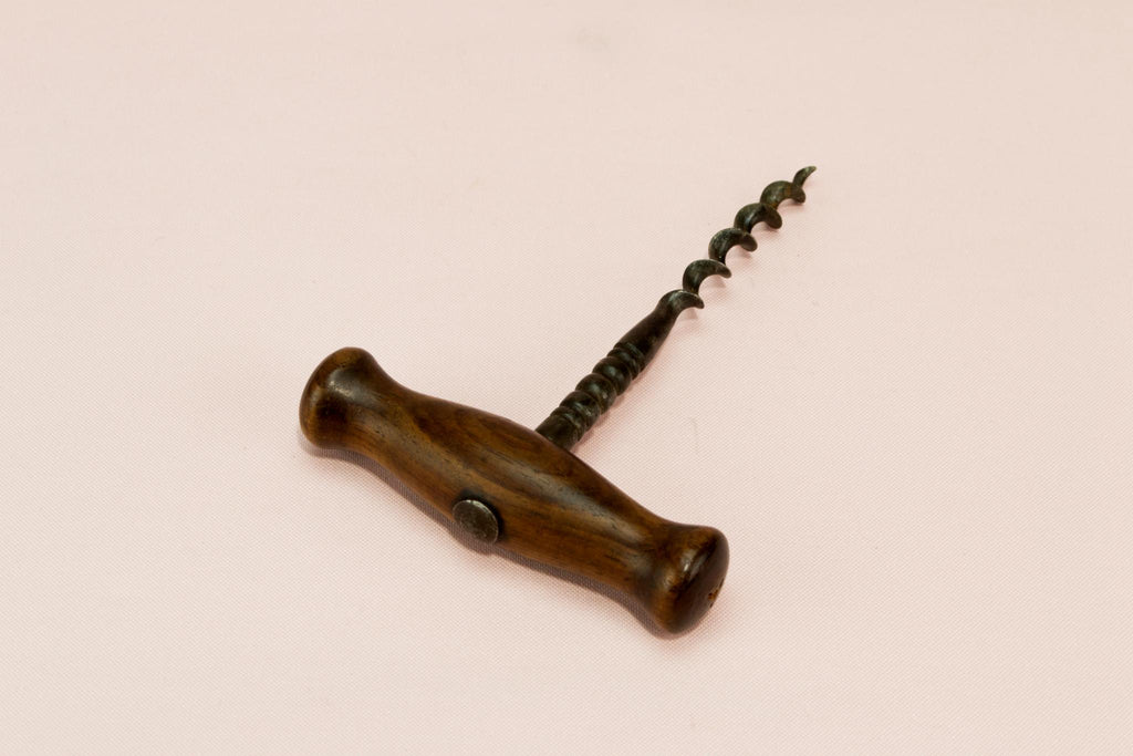 Wooden handle corkscrew, English early 1900s