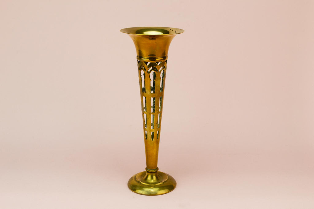 Brass flute pierced vase, English circa 1910