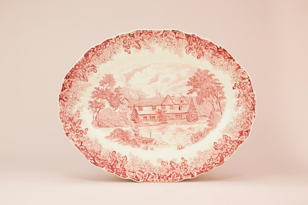 Red and white serving platter, English 1950s