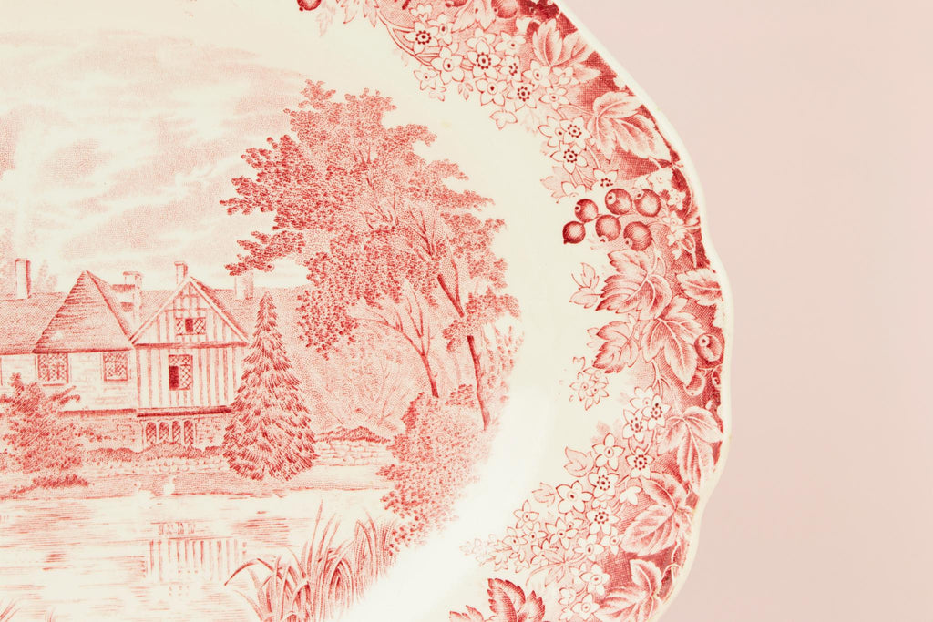 Red and white serving platter, English 1950s