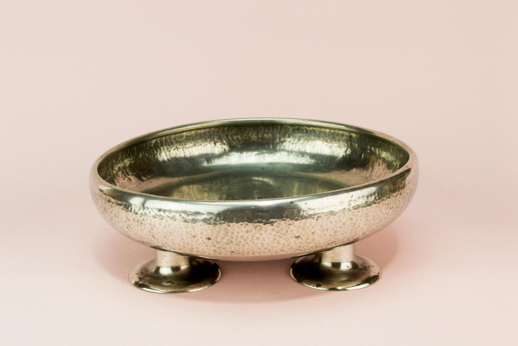 Arts & Crafts pewter tripod bowl, English early 1900s