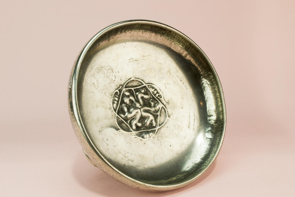 Arts & Crafts pewter tripod bowl, English early 1900s