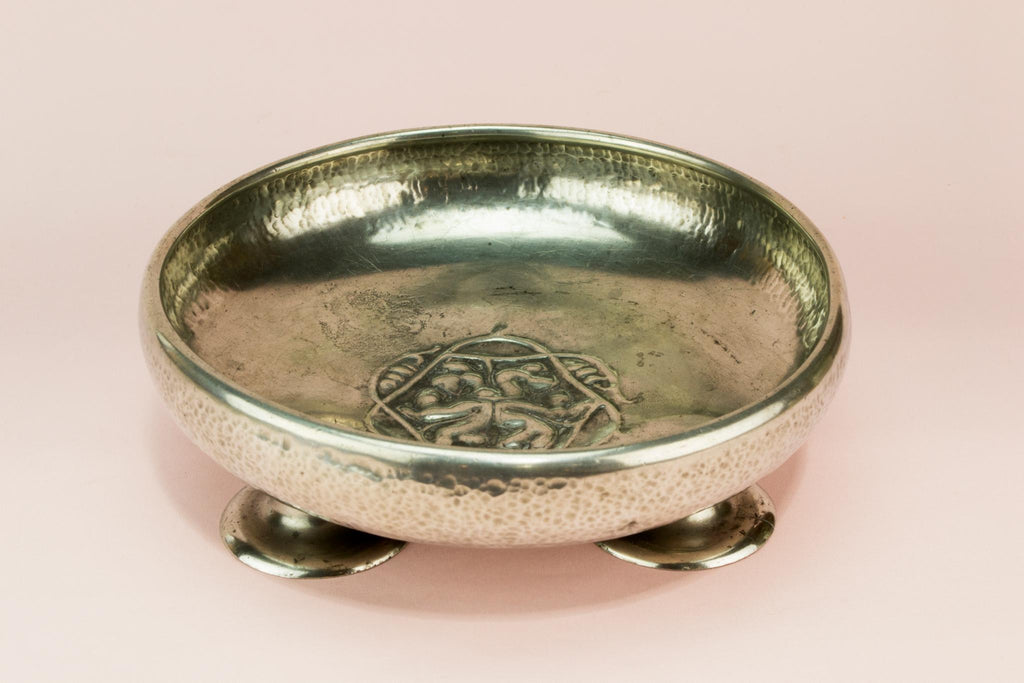 Arts & Crafts pewter tripod bowl, English early 1900s