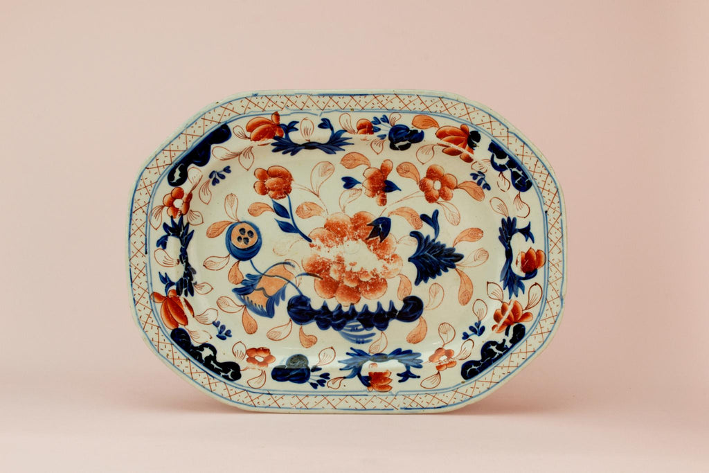 Blue red and white serving platter, English mid 19th century