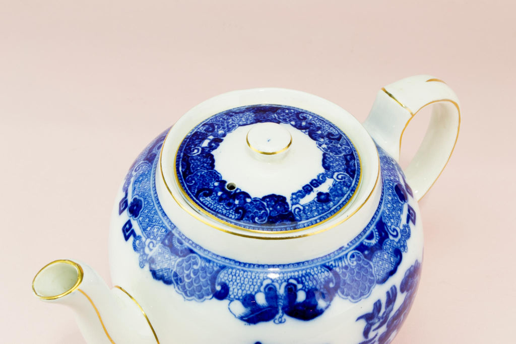 Blue and white willow teapot, English 1930s