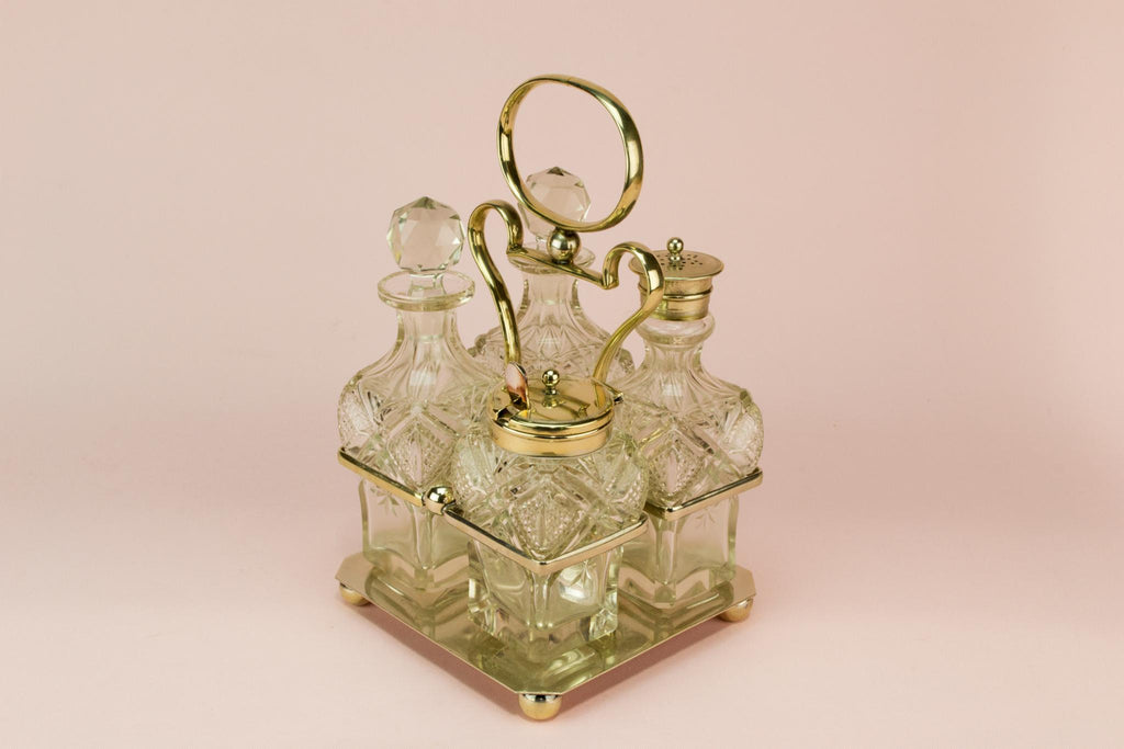 Cut glass table condiment set, English 1930s
