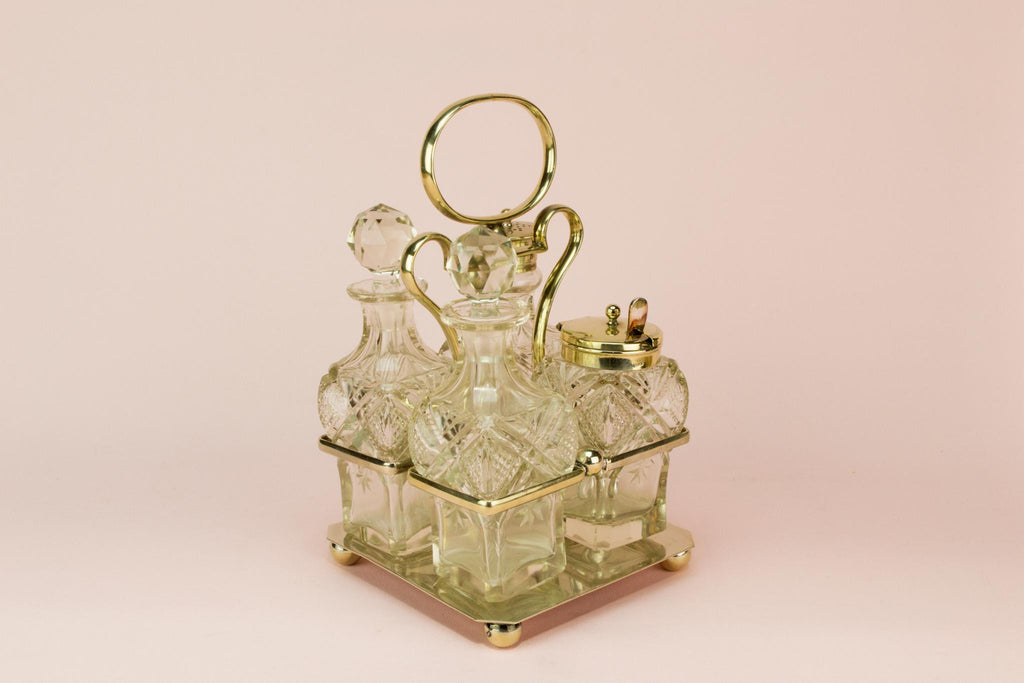 Cut glass table condiment set, English 1930s