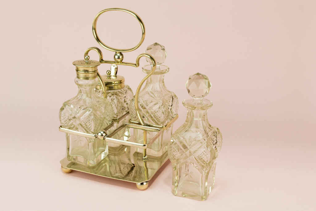 Cut glass table condiment set, English 1930s