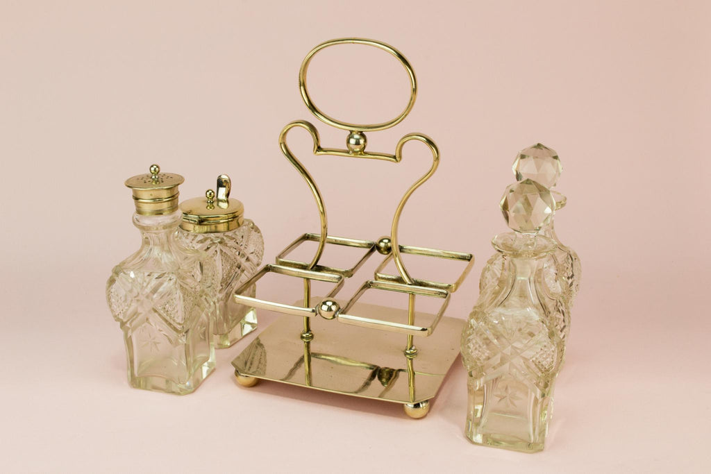 Cut glass table condiment set, English 1930s