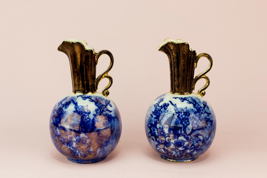 2 flow blue vases, English 1890s