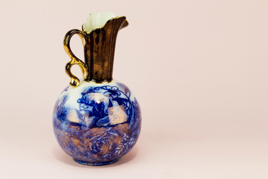 2 flow blue vases, English 1890s
