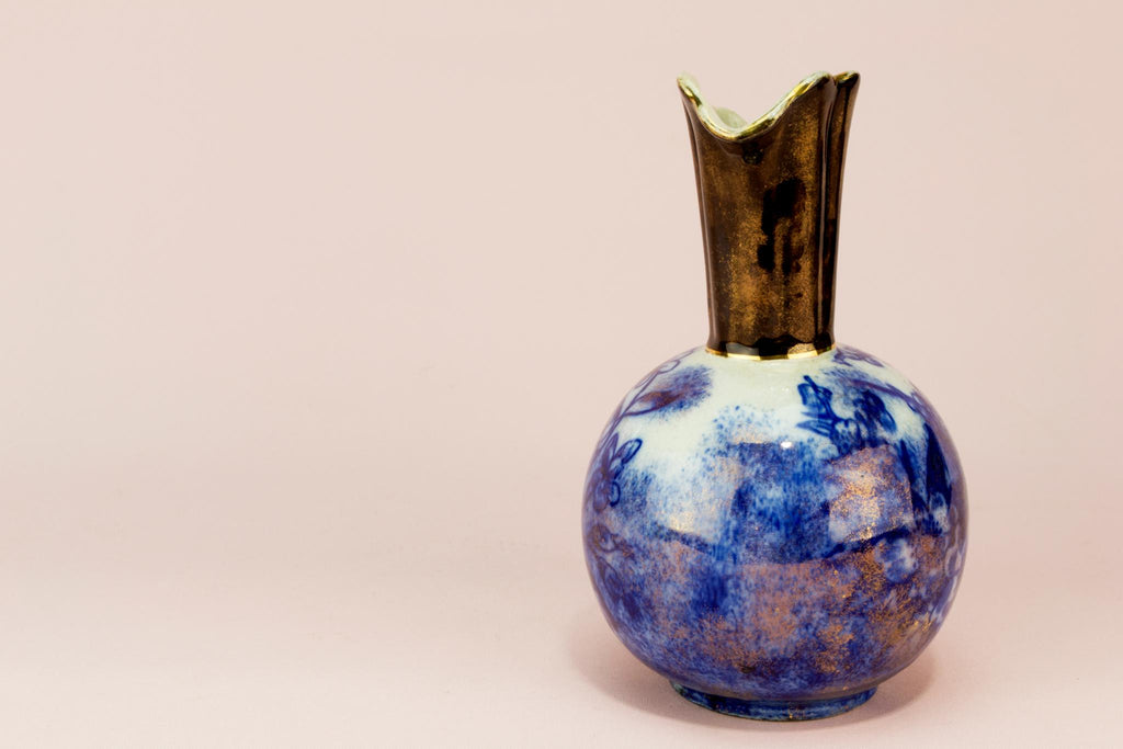 2 flow blue vases, English 1890s