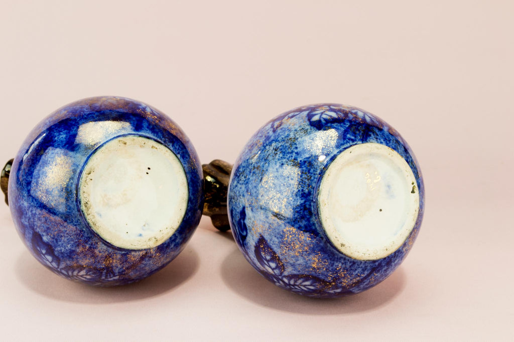2 flow blue vases, English 1890s