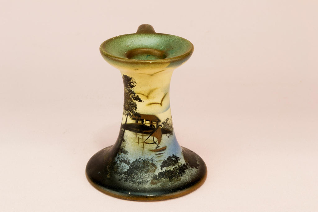 Small ceramic painted candlestick, English early 1900s