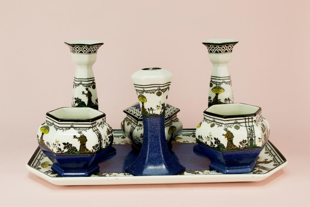 Dressing table blue set by Wedgwood, English circa 1910