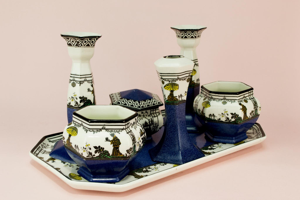 Dressing table blue set by Wedgwood, English circa 1910