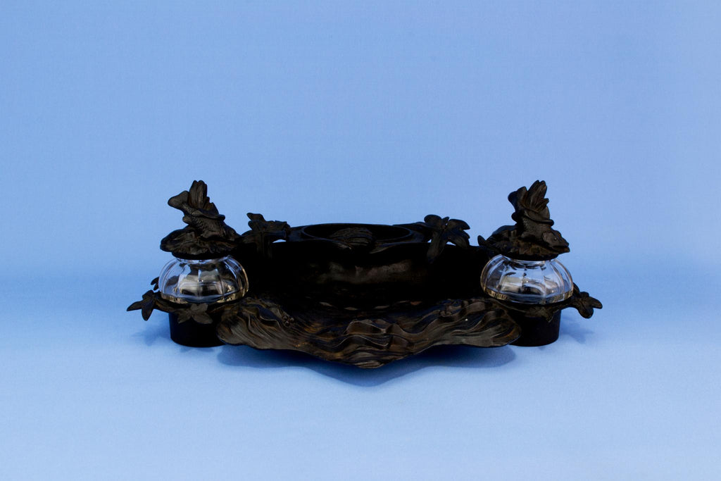 Cast iron double inkwell, English 1860s