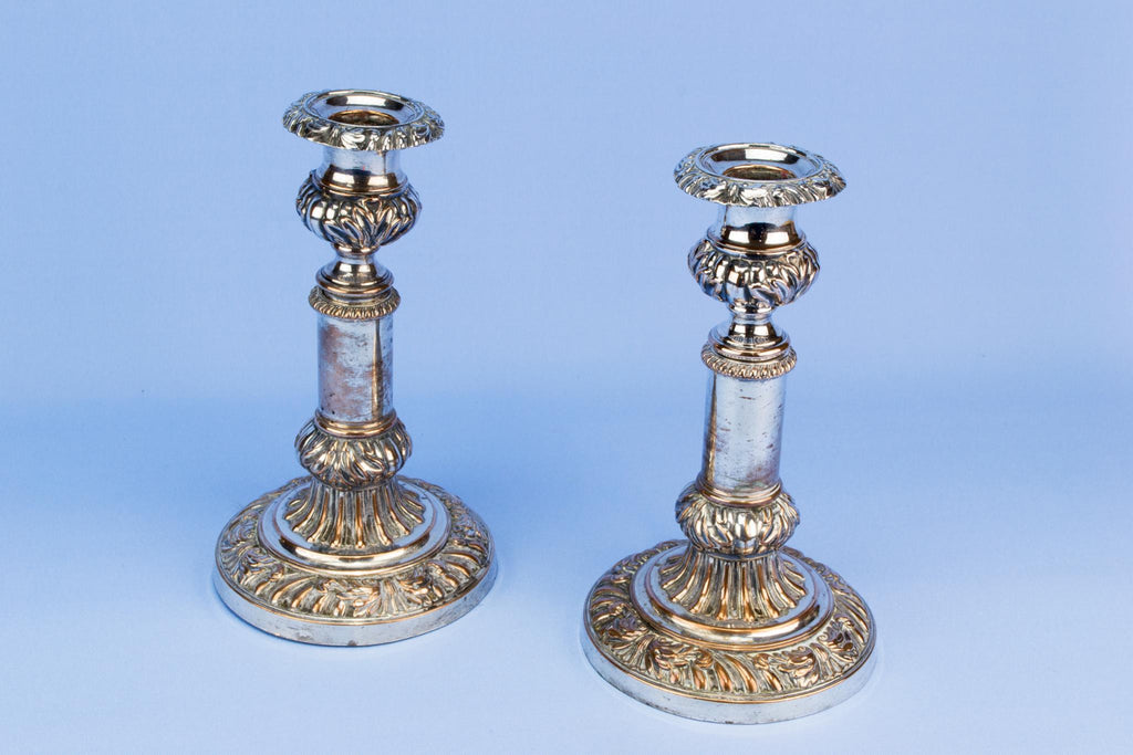 Two extendable silver plated candlesticks, English 19th century
