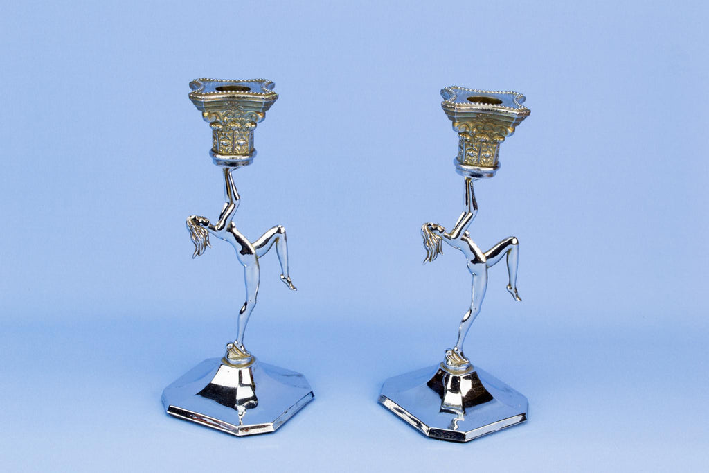 Art Deco candlesticks, English 1930s