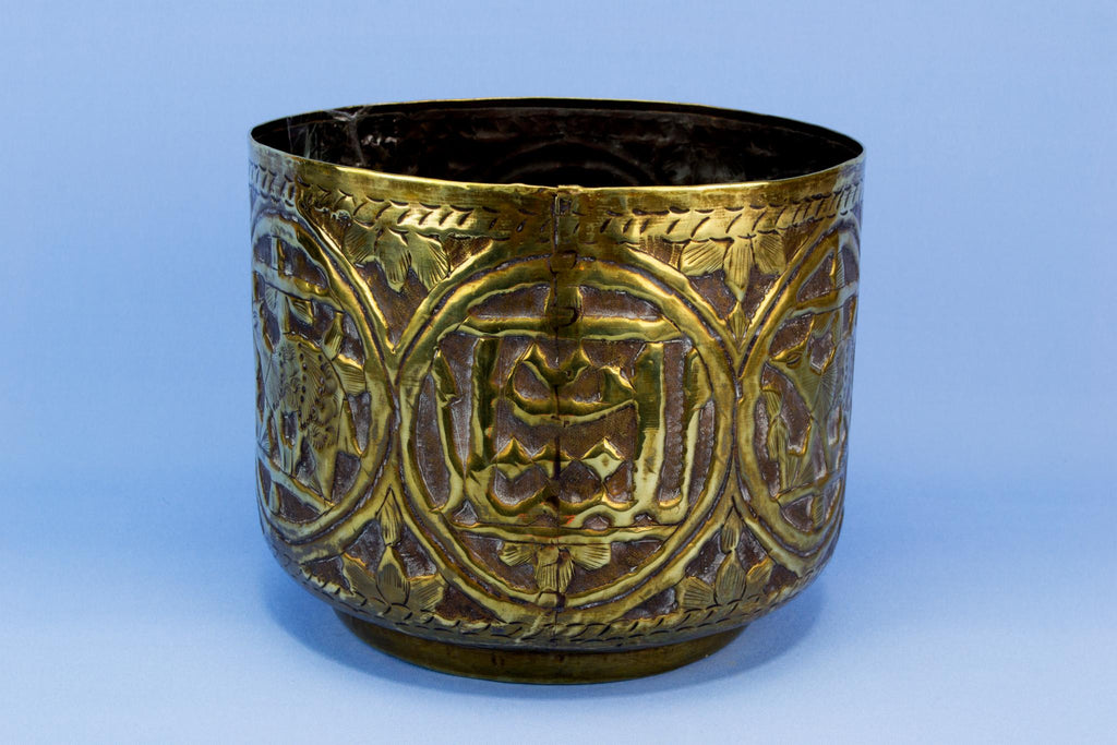 Brass embossed and engraved planter