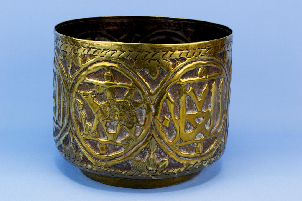 Brass embossed and engraved planter