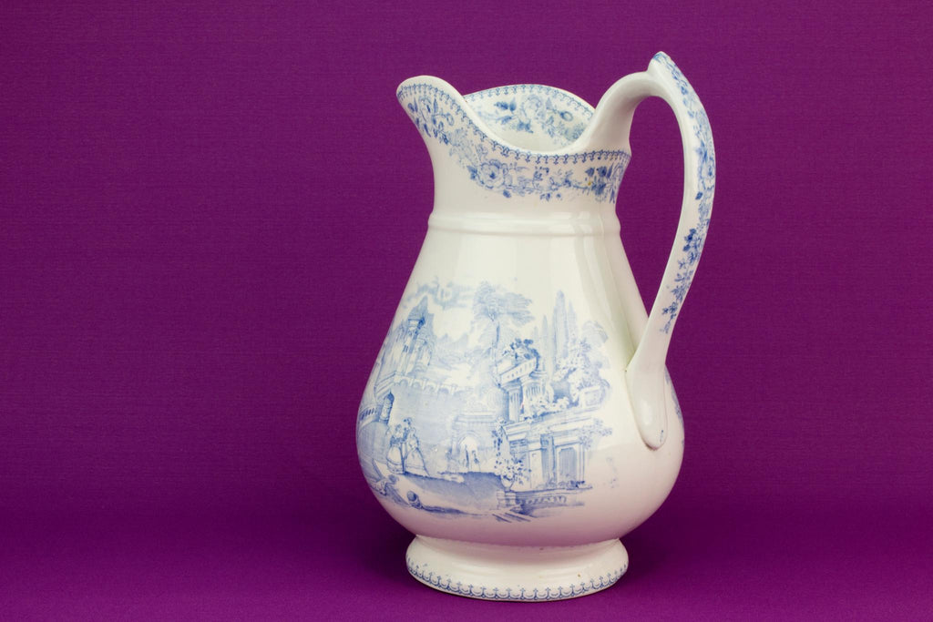 Large blue and white flower jug, English 19th century